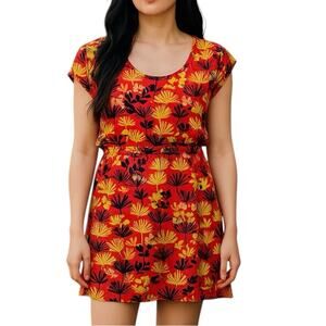 Banana Republic Tropical Floral Blouson Mini Dress Pink Yellow Medium
